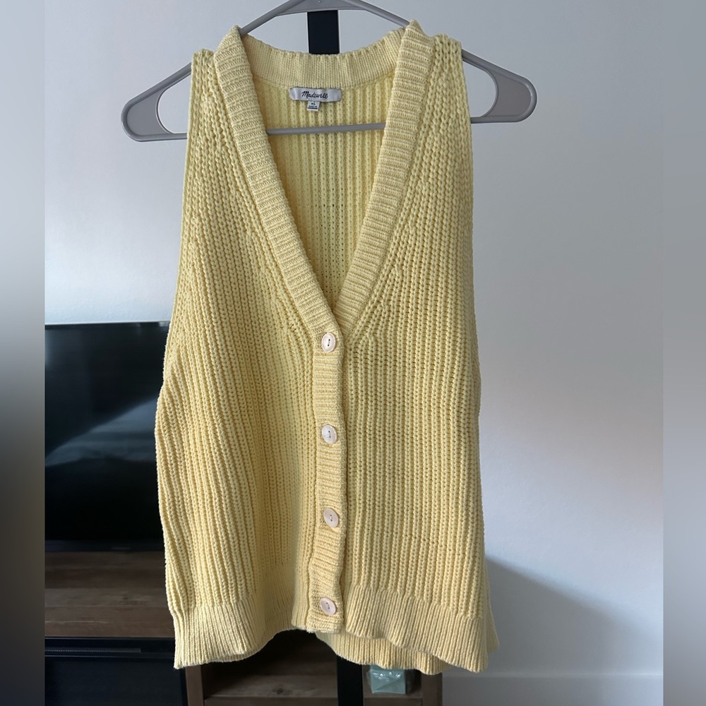 Madewell Yellow Button-Up Sleeveless Sweater